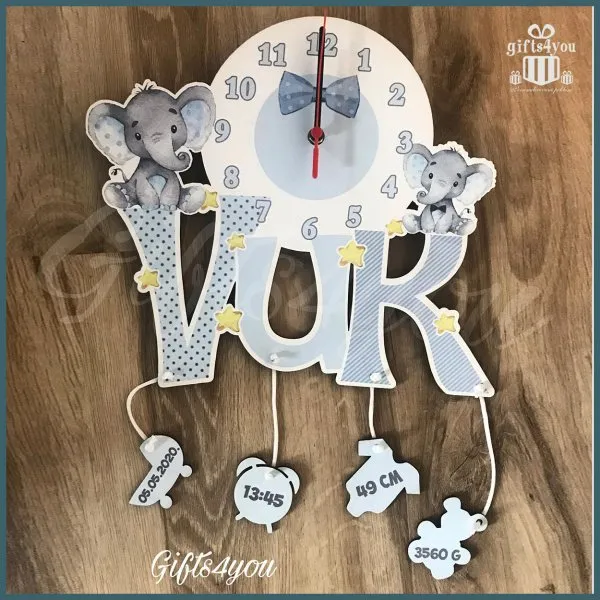 Proizvod Sivi dečiji sat sa slončićima Slika